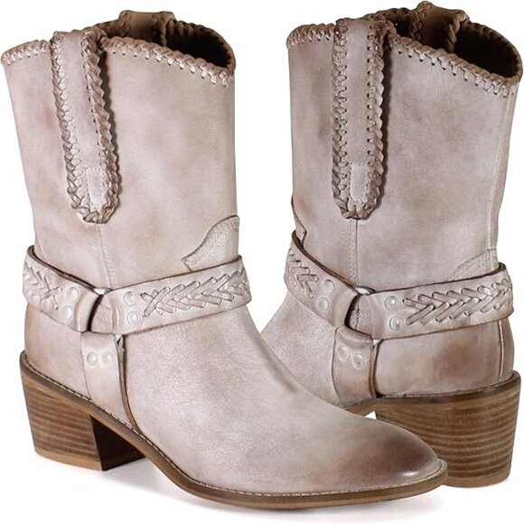 Diba True Glass Heart Distressed Off White Nubuck Leather Mid-Calf Pull-On Boot - Picture 5 of 7